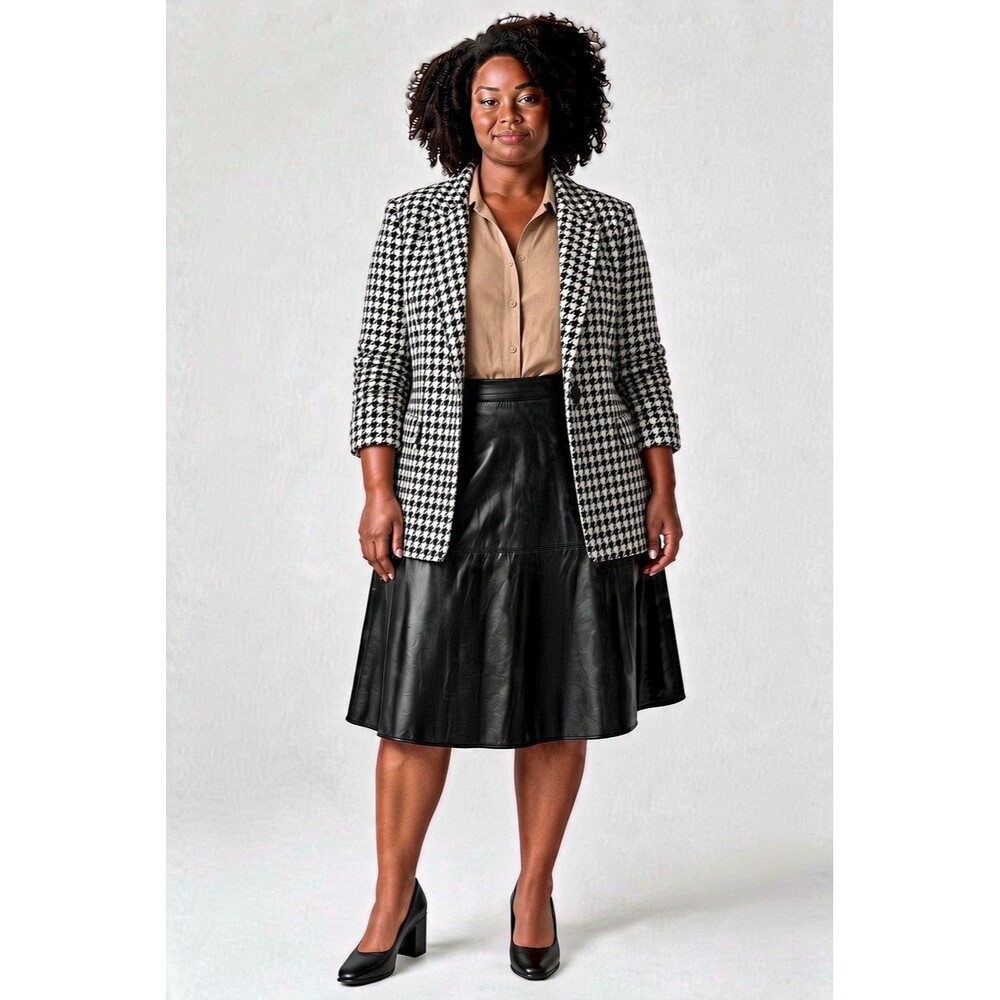 Women’s Black Faux Leather A-Line Knee Length High Rise Zip Skirt Plus 3XL